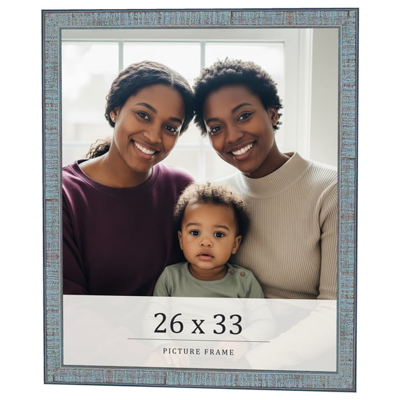 26x33 Frame Blue Scuffed Farm Board Solid Wood Picture Frame Width 0.75 Inches | Interior Depth 0.5