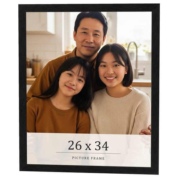 26x34 Frame Black Charcoal Grey Wood Textured Picture Frame | 0.75 Inch Moulding Width | Gunmetal