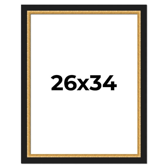 26x34 Frame Gold Real Wood Picture Frame Width 2.25 Inches | Interior Frame Depth 0.5 Inches |