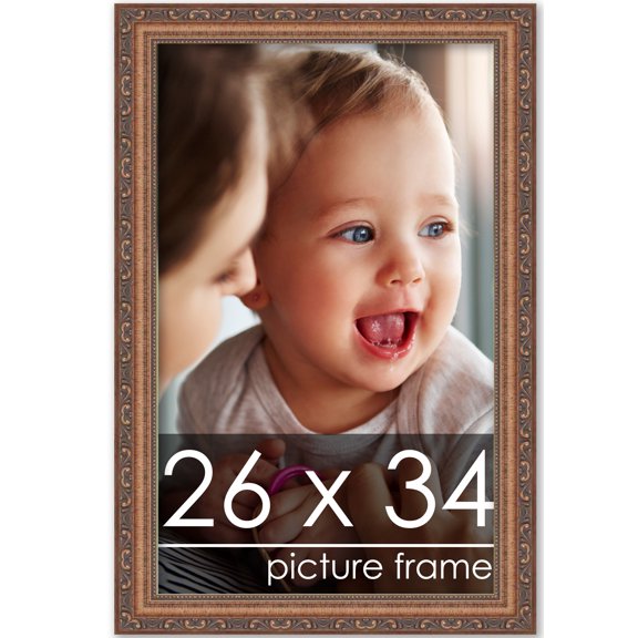 26x34 Antique Gold Bronze Wood Picture Frame - UV Acrylic, Foam Board Backing, Hanging Hardware