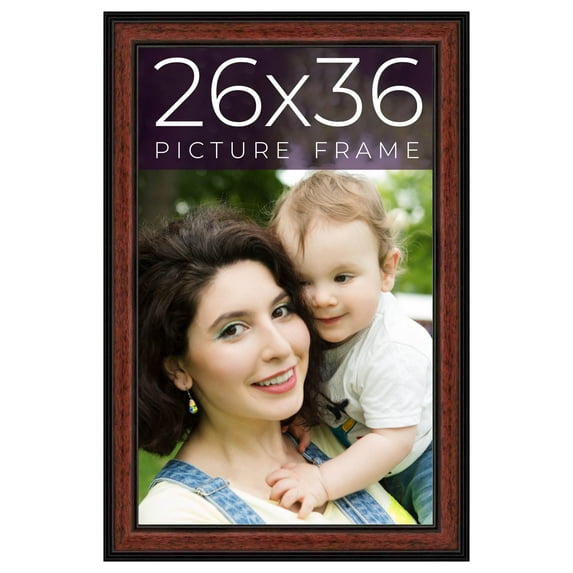 26x36 Frame Executive Brown Round Mahogany Finish Solid Wood Picture Frame | 1.25 Inch Moulding