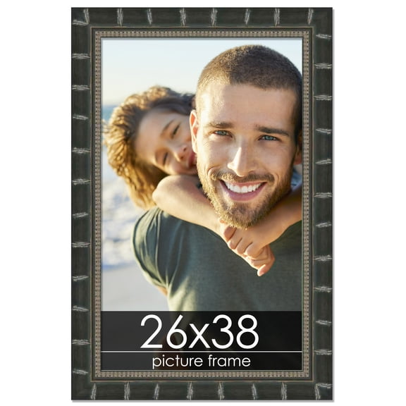26x38 Black Modern Bamboo Picture Frame - UV Acrylic, Foam Board Backing, Hanging Hardware