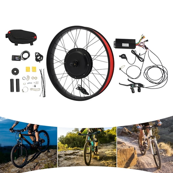 26x4" 48V 520r/min Electric Bicycle Front Wheel Hub Motor LCD E-Bike Conversion Kit 1500W Black