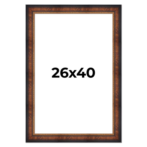 26x40 Frame Brown Walnut Gold Ornate Trim Solid Wood Plein Air Picture Frame | 3 Inch Moulding