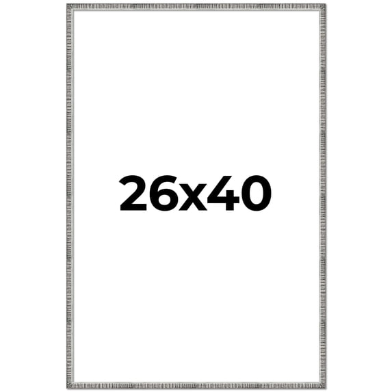 26x40 Frame Silver Grey Distressed Solid Wood Picture Frame | 0.75 Inch Moulding Width | Interior