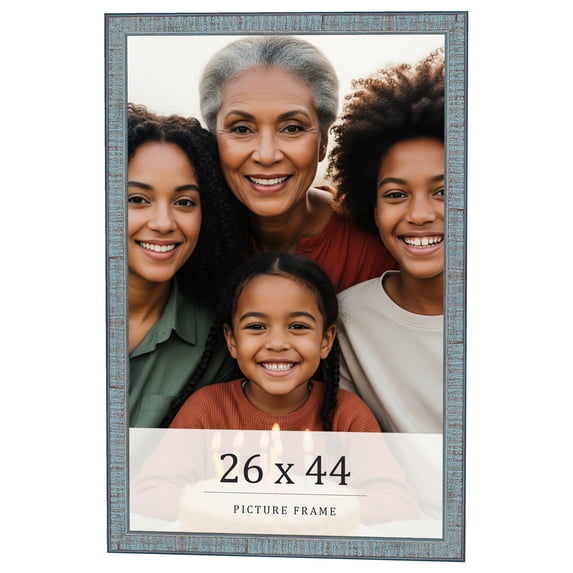 26x44 Frame Blue Scuffed Farm Board Solid Wood Picture Frame Width 0.75 Inches | Interior Depth 0.5