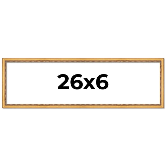 26x6 Frame Beaded Gold Solid Wood Picture Frame | 0.75 Inches Moulding Width | Liscio Oro