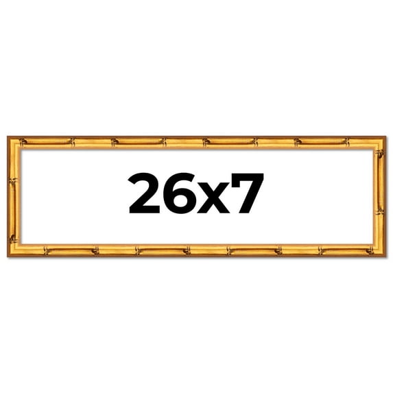 26x7 Frame Gold Bamboo Solid Wood Picture Frame | 1 Inch Moulding Width | Interior Frame Depth 0.75