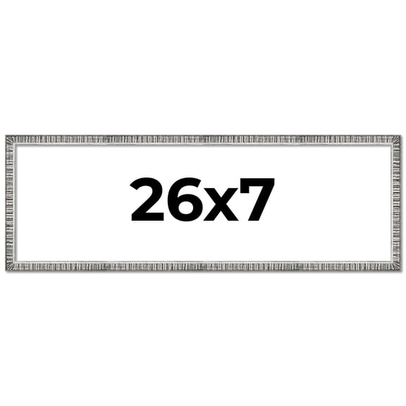 26x7 Frame Silver Grey Distressed Solid Wood Picture Frame | 0.75 Inch Moulding Width | Interior