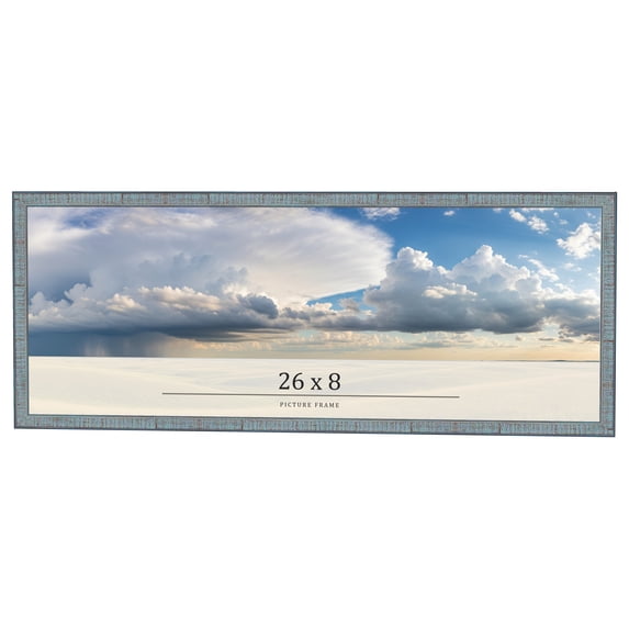 26x8 Frame Blue Scuffed Farm Board Solid Wood Picture Frame Width 0.75 Inches | Interior Depth 0.5