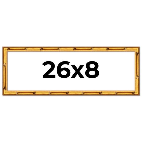 26x8 Frame Gold Bamboo Solid Wood Picture Frame | 1 Inch Moulding Width | Interior Frame Depth 0.75