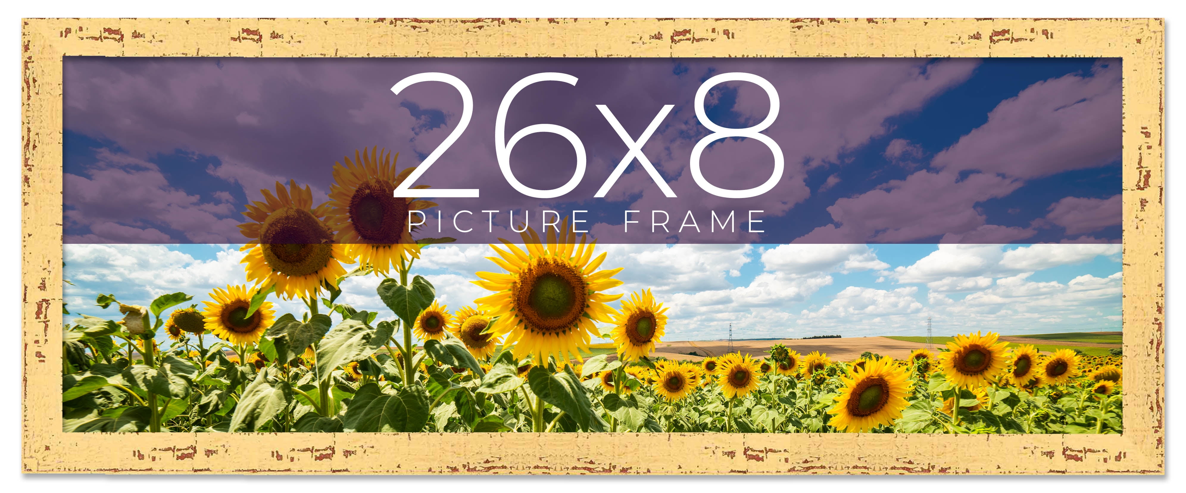 26x8 Frame Yellow Real Wood Picture Frame Width 1.25 inches Interior