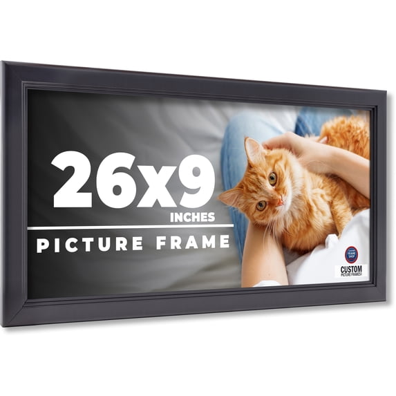 26x9 Frame Black Passaggi Solid Wood Picture Frame Width 1.5 Inches | Interior Frame Depth 0.5