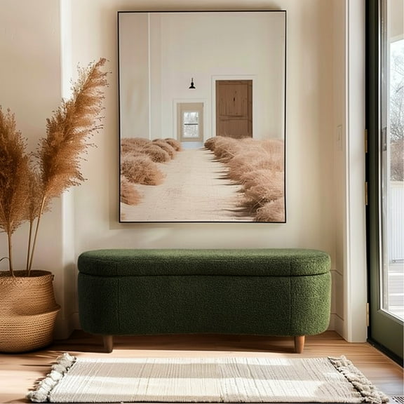 27.01 Lb Flip Top Storage Bench With Foam Cushioned Seat And Textured Solid Wood Base