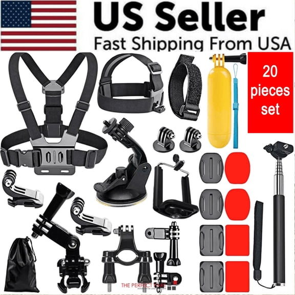 27 in 1 Action Camera Accessory Kit, Chest Harness Head Strap Suction Cup Mount Selfie Stick Floating Handle Compatible with GoPro Hero DJI OSMO Insta360 Sports Cameras