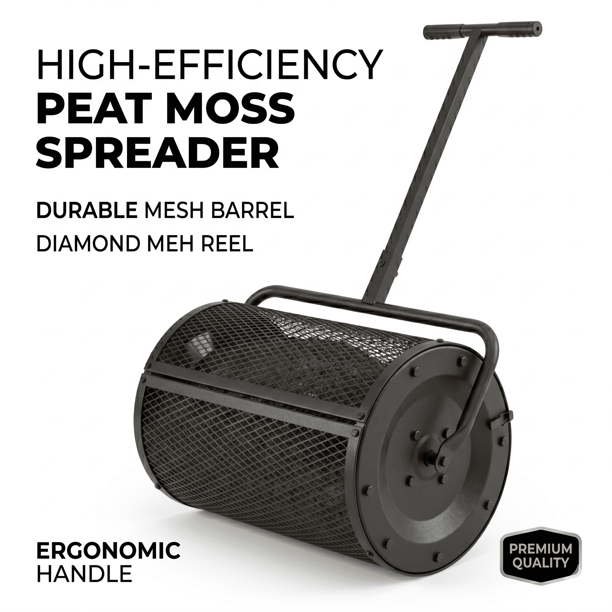 27"×16" Lawn Fertilizer Spreader with Diamond Mesh Clump-Free Garden Compost Spreader - Black