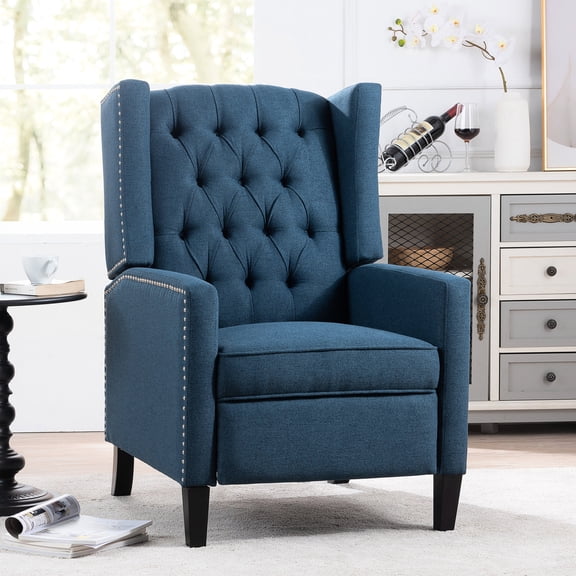 27.16" Wide Manual Wing Chair Recliner | Used for Indoor Relaxation | Polyester Fabric with Silver Bubble Nails Decoration | Eases Long - Sitting Stress