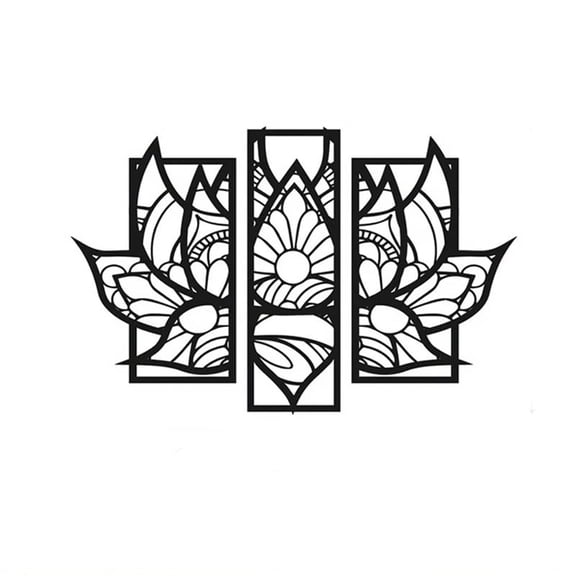 27.1917.72 Inchesin Total Set,Black Metal Mandala Wall Art Decor, 3D Wall Silhouette Sculpture, Lotus Flower Hanging Wall Decor, Living Room, Home Decor