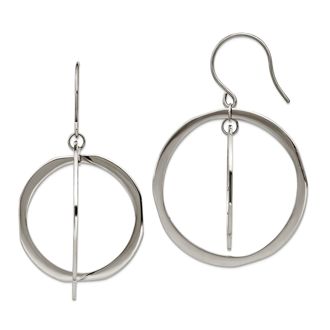 Stainless Steel Polished Circles Dangle Shepherd Hook Earrings 50.4x27.1mm Wide Dangle Earring for Women