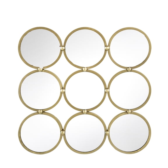 27.2" Champagne Iron 9-Ring Contemporary Wall Mirror, Artistic Wall Decor for Bedroom Living Room Entryway