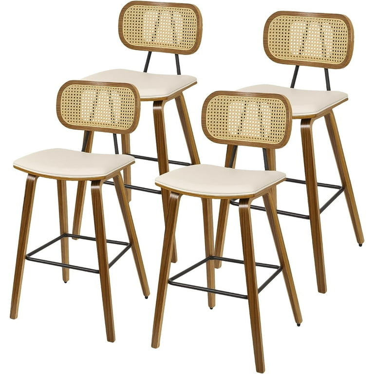 Counter Height Bar Stools, Rattan Back, Set of 4, PU