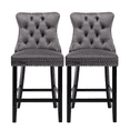 thumbnail image 1 of 27.2 Inch Counter Height Bar Stools with Tufted Velvet Modern Upholstered Bar Stool with Wood Legs Kitchen Stool Chair Padded Seat, Rivet Trim Button and Back Ring Pull(Gray,Set of 2), 1 of 9