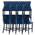 thumbnail image 1 of 27.2 Inch Counter Height Bar Stools with Tufted Velvet Modern Upholstered Bar Stool with Wood Legs Kitchen Stool Chair Padded Seat, Rivet Trim Button and Back Ring Pull(Blue,Set of 8), 1 of 8