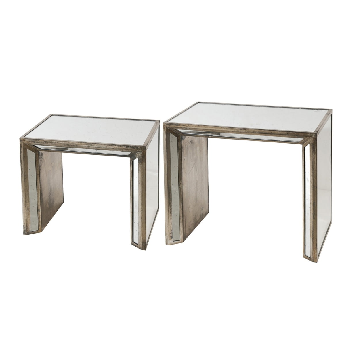 Silver Mirrored Wood Frame Nesting Side Tables Set of 2