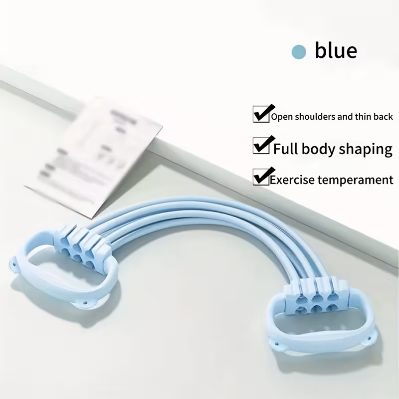 27.22KG Six-Tube Resistance Band, Elastic Yoga Stretch Strap, Adjustable Back Stretcher Cat Ear Trainer for Home Fitness blue