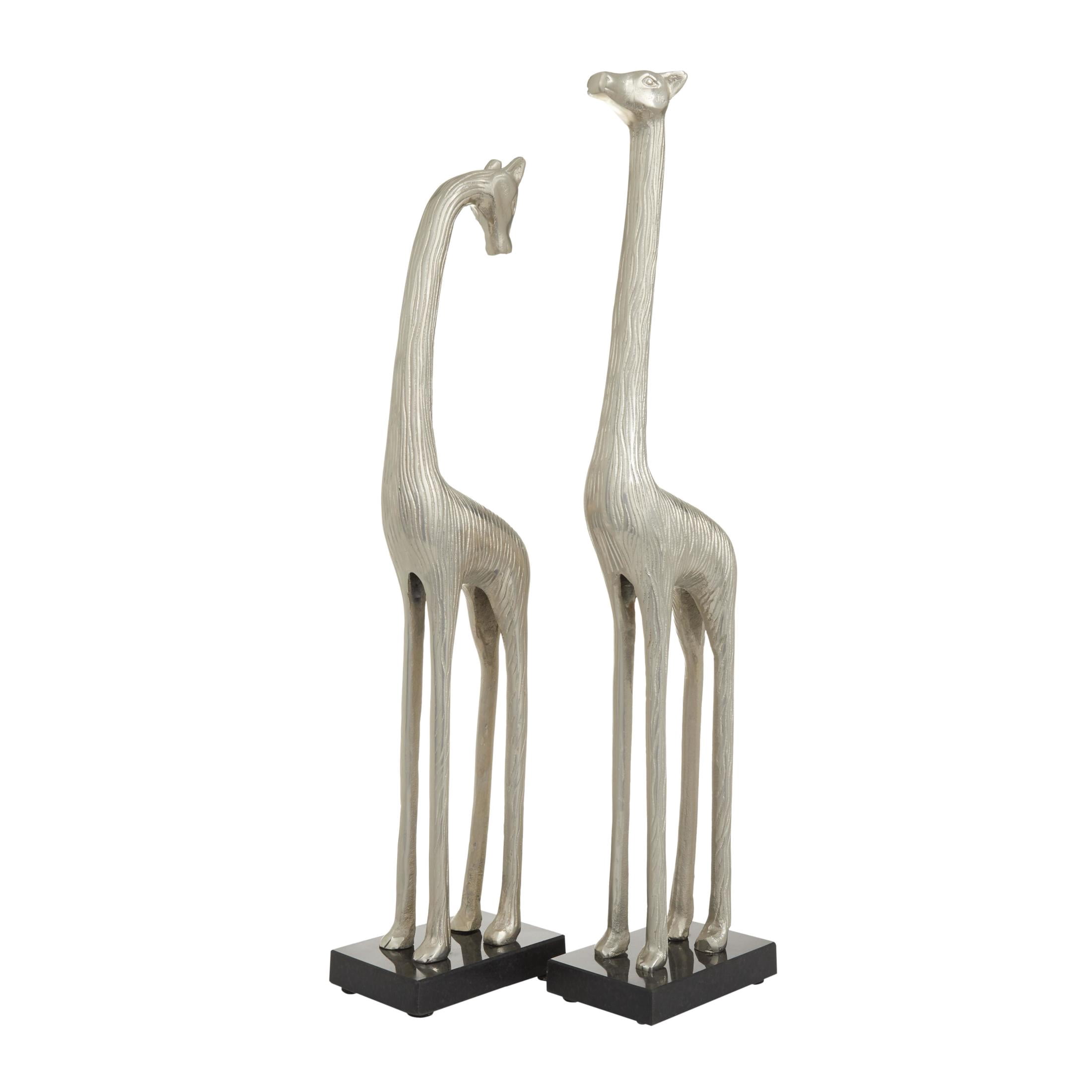 27", 25"H Silver Aluminum Metal Giraffe Sculpture, by DecMode (2 Count)
