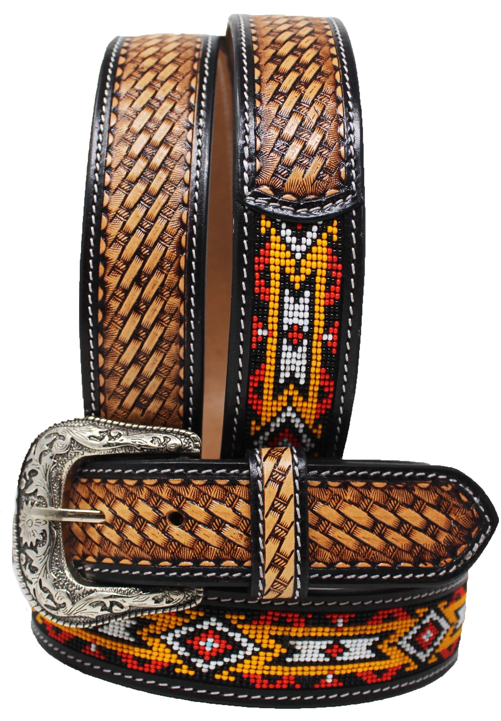 Vintage Beaded Belt - 29 Inches vintage BEADED southwestern GLAM bling belt 28-29 leather  main image 3