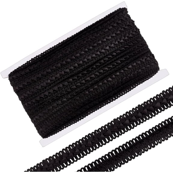 27.3 Yards Black Gimp Braid Trim 3/4 inch Polyester Woven Lace Ribbon Triangle Style Centipede Braid Lace Trim for Crafts Sewing Packaging Costume Decorative Black