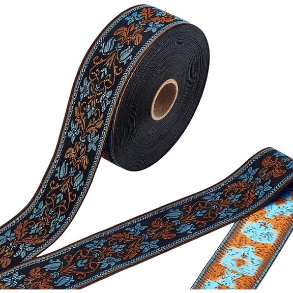 27.3 Yards x 1.6 inch Vintage Jacquard Ribbon Black Jacquard Trim Floral Embroidered Ribbon Floral Woven Trim Ethnic Ribbons for Sewing Clothes Bag Curtain Embellishment Decoration