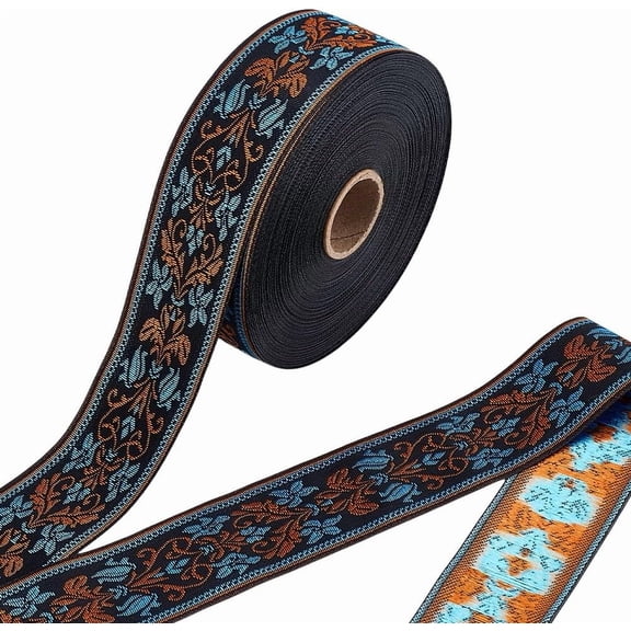 27.3 Yards x 1.6 inch Vintage Jacquard Ribbon Black Jacquard Trim Floral Embroidered Ribbon Floral Woven Trim Ethnic Ribbons
