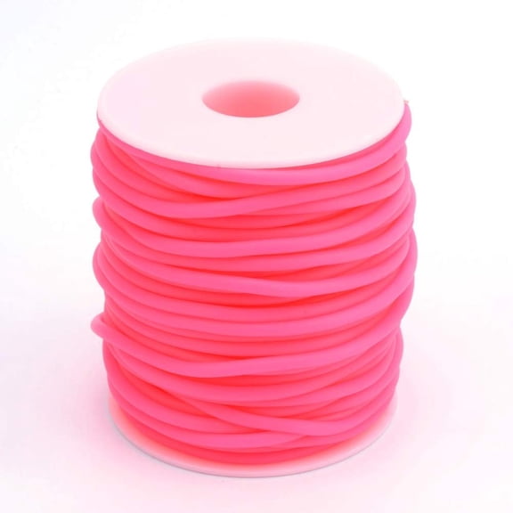 27.34 Yards 3mm Hollow Rubber Tubing Jewelry Cord 1.5mm Hole PVC Tubular Synthetic Tube Thread with Spool for DIY Craft Bracelet Necklace Jewelry Making(Deep Pink)