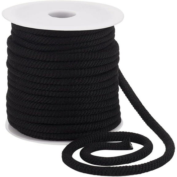 27.34 Yards Black Thread Cord 6mm Polycotton Drawstring Replacement Soft Rope with Plastic Spool Cord