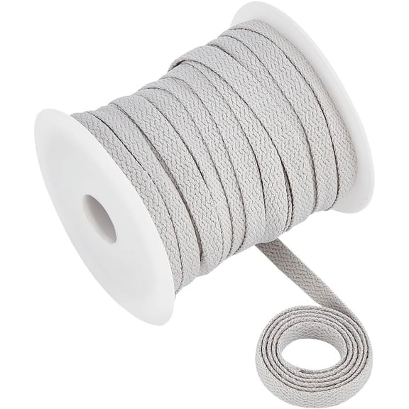 27.34 Yards Flat Drawstring Rope Replacement 1/4 inch(8mm) Wide Light Grey Soft Drawstring Cord with 1pc Plastic Spool for Coats Pants Shorts for making