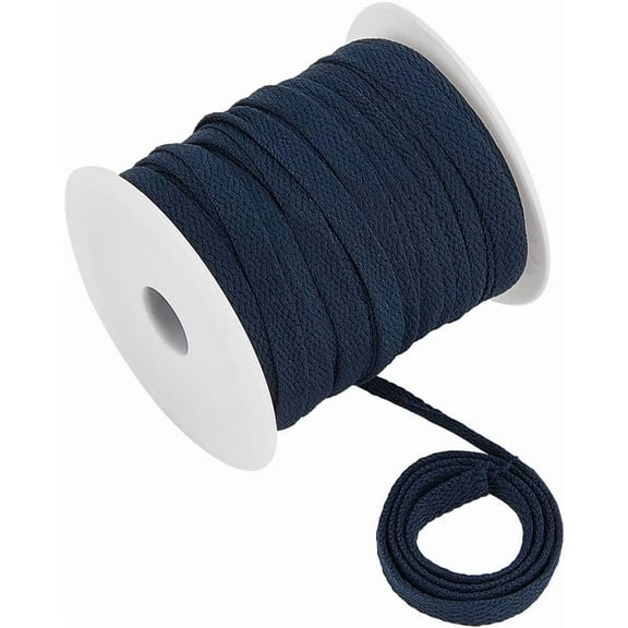 27.34 Yards Flat Drawstring Rope Replacement 1/4 inch(8mm) Wide Navy Blue Soft Drawstring Cord with 1pc Plastic Spool for Coats Pants Shorts Bronze