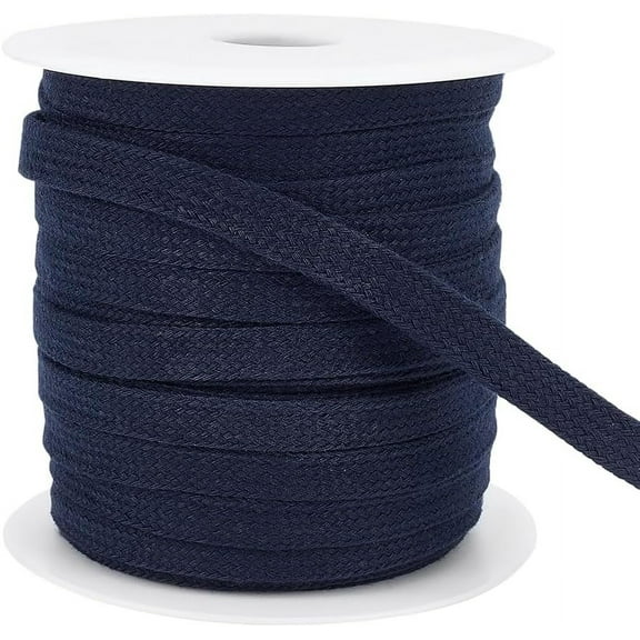 27.34Yards Prussian Blue Flat Replacement Cotton Cords 10mm Wide Flat Drawstring Cord Rope with Plastic Spools for Garment Accessories Sports Pants Sweater DIY