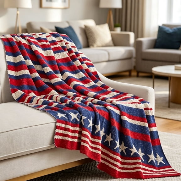 27"×39" American Flag Patriotic Throw Blanket,Red White Blue Star & Stripe Knitted Fleece Blanket,Lightweight 4th of July Independence Day Decorative Couch Sofa Bed Blanket for Home Memorial Day Gift