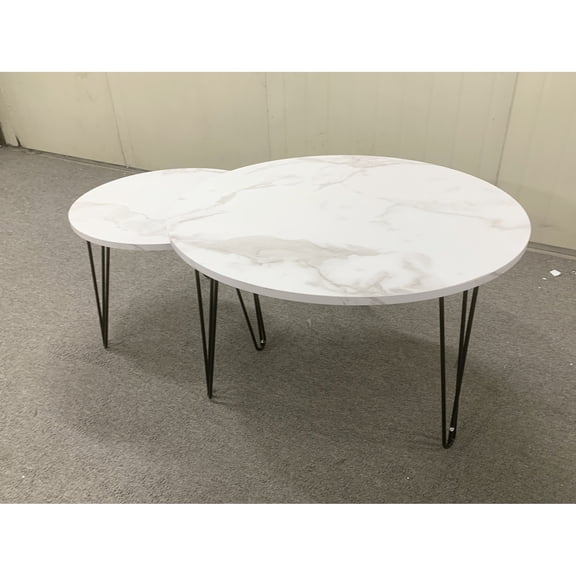 27.39'' Round Nesting Tables With White Marble Tabletop And Metal Base For Guestroom, Small Space, Balcony Marble-like Coffee Table Of 2 - Bedroom, Living Room, Office