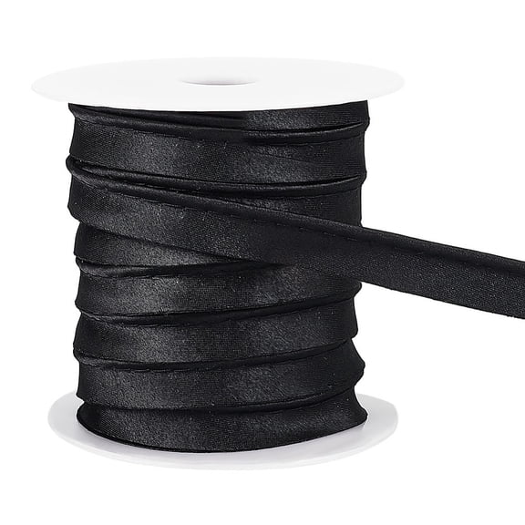 27.3Yard Flat Satin Piping Ribbon 1/2 inch Piping Bias Tape with Welting Cord Cotton Ribbon for Sewing Clothing Trimming Upholstery Black diy