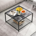 27.5" Square Coffee Table Tempered Glass Center Table w/Metal Frame
