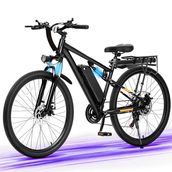 27.5" Full Suspension Mountain Electric Bike, Peak 1200W Motor 48V 10.4Ah eBike for Adults, 21-Speed Mountain Electric Bicycle UP to 28MPH, Black with Fender & Rear Rack