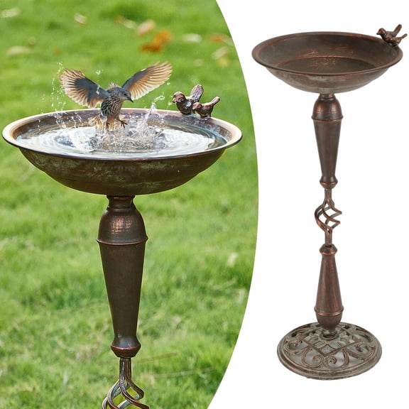 27.5H Cast Iron Pedestal Bird BathMetal Bird Bath for OutdoorVintage Metal Bird Bath Garden Decoration