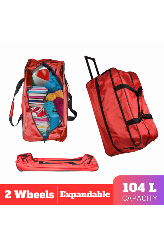 27.5 IN Expandable Suitcase Duffle Bag Wheeled Large Foldable for Travel Moving Overnighter Luggage Moving, Red