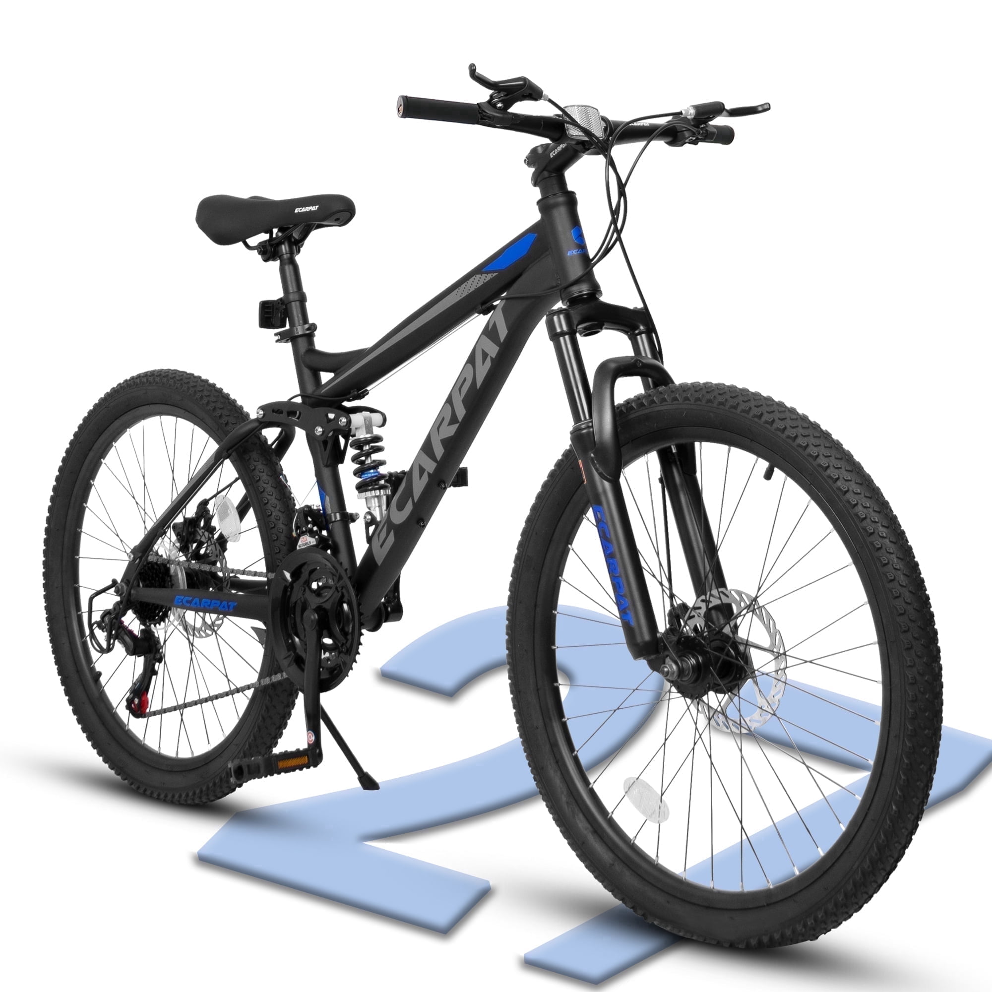 27.5 Inch Dual Full Suspension Mountain Bike, 21-Speed Mountain Bike with Dual Disc Brakes and Carbon Steel Frame, Trail Beach Snow Commuter City Bicycles for Adult Men Women, Black