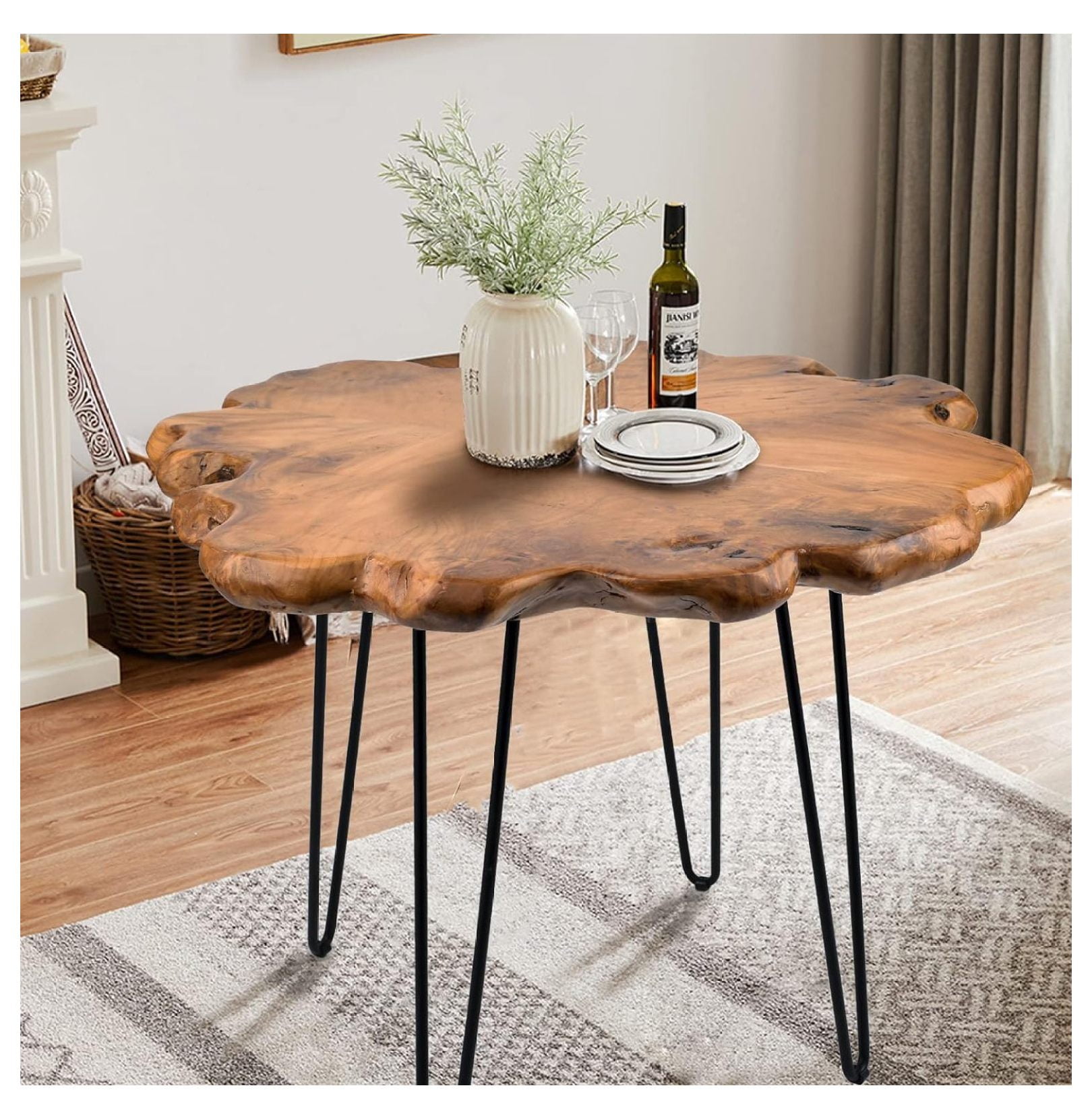 27.5 Inch Live Edge Side Table, Wood Freeform Small End Table with ...