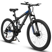 27.5 Inch Mountain Bike Wheel, Dual Full Suspension 21-Speed Disc Brakes Thumb Shifter,Carbon Steel Frame Mountain Bike, Mens Womens Trail Commuter City Bicycles