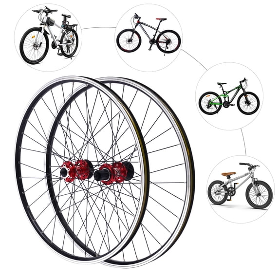 27.5 Inch Mountain Bike Wheel Kit fit 7-12 Speed Cassette, Aluminum Alloy Rim Disc Brake MTB Wheelset(Red Hub Clor)